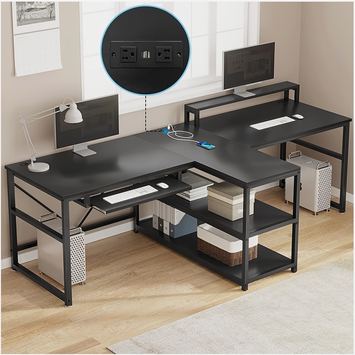 Desk Setup Led Strip - 94.5-inch Dual-User Gaming Desk with Built-in