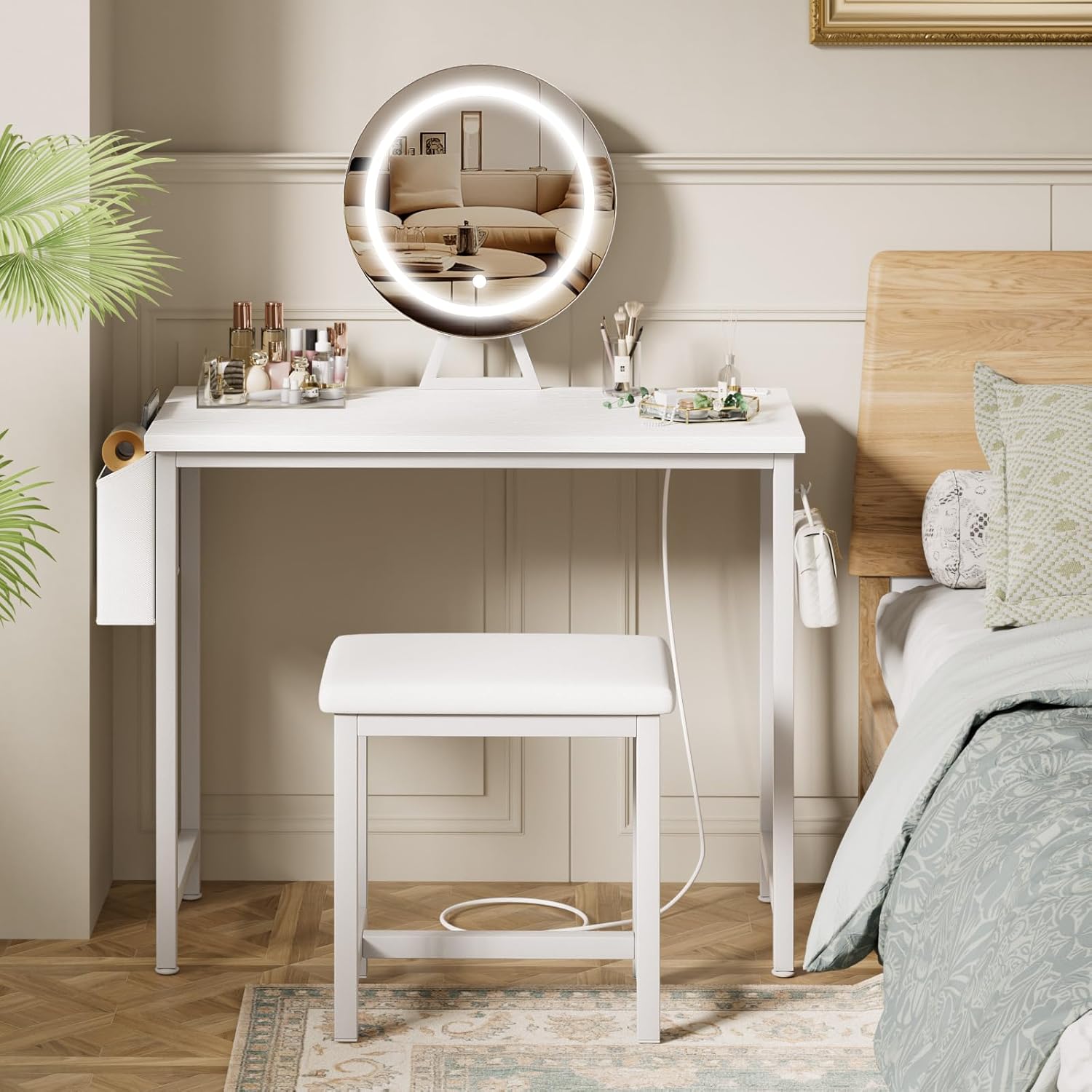 Desk Setup Small - Makeup Vanity Desk with Mirror and