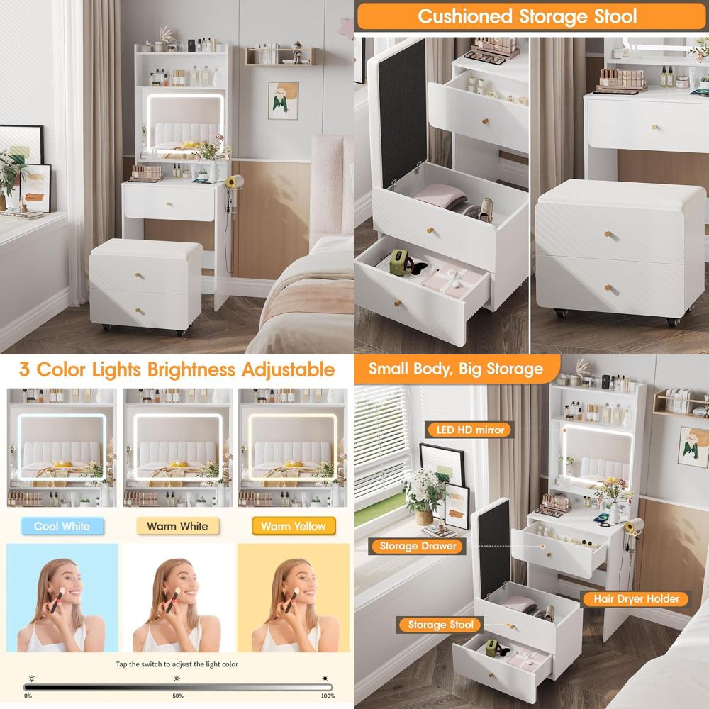 Desk Setup Small - Make Up Vanity Desk with Mirror