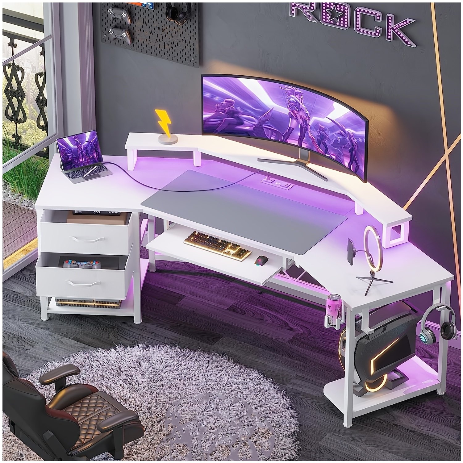Desk Setup Led Strip - 79-inch Modern Gaming Desk with RGB