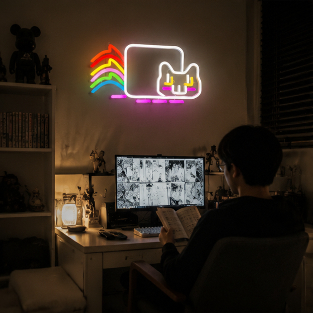 Rainbow Cat LED Neon Sign, USB - Ambient Light Bar Usb ulasan dan harga