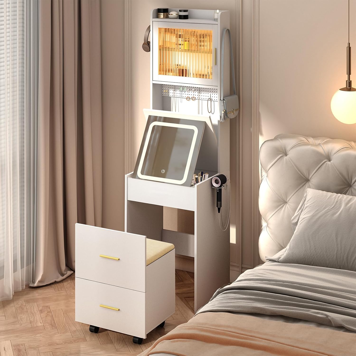 3 in 1 Vanity Desk with Fold-u - Desk Setup Small ulasan dan harga