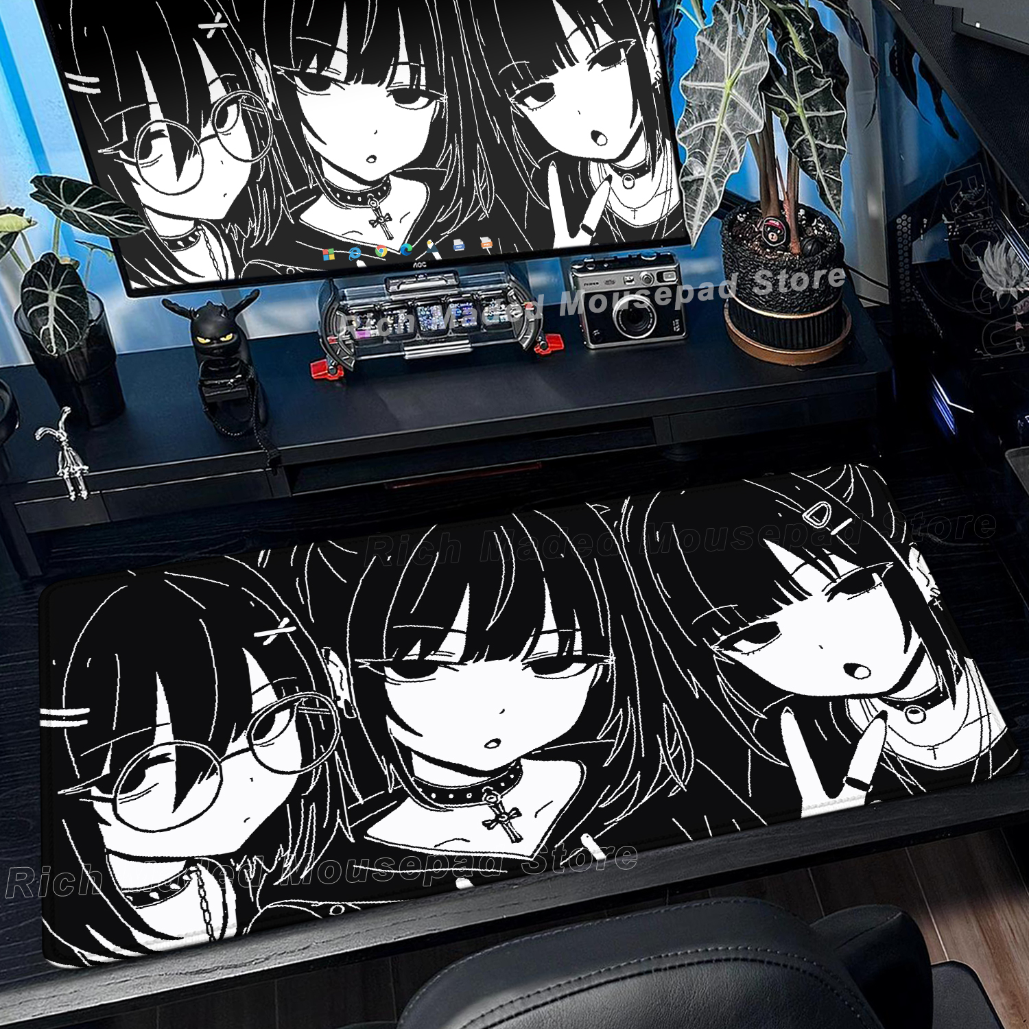 Black White Anime Girl Mouse P - Desk Setup Anime ulasan dan harga