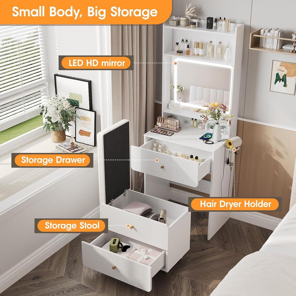 Make Up Vanity Desk with Mirro - Desk Setup Small ulasan dan harga