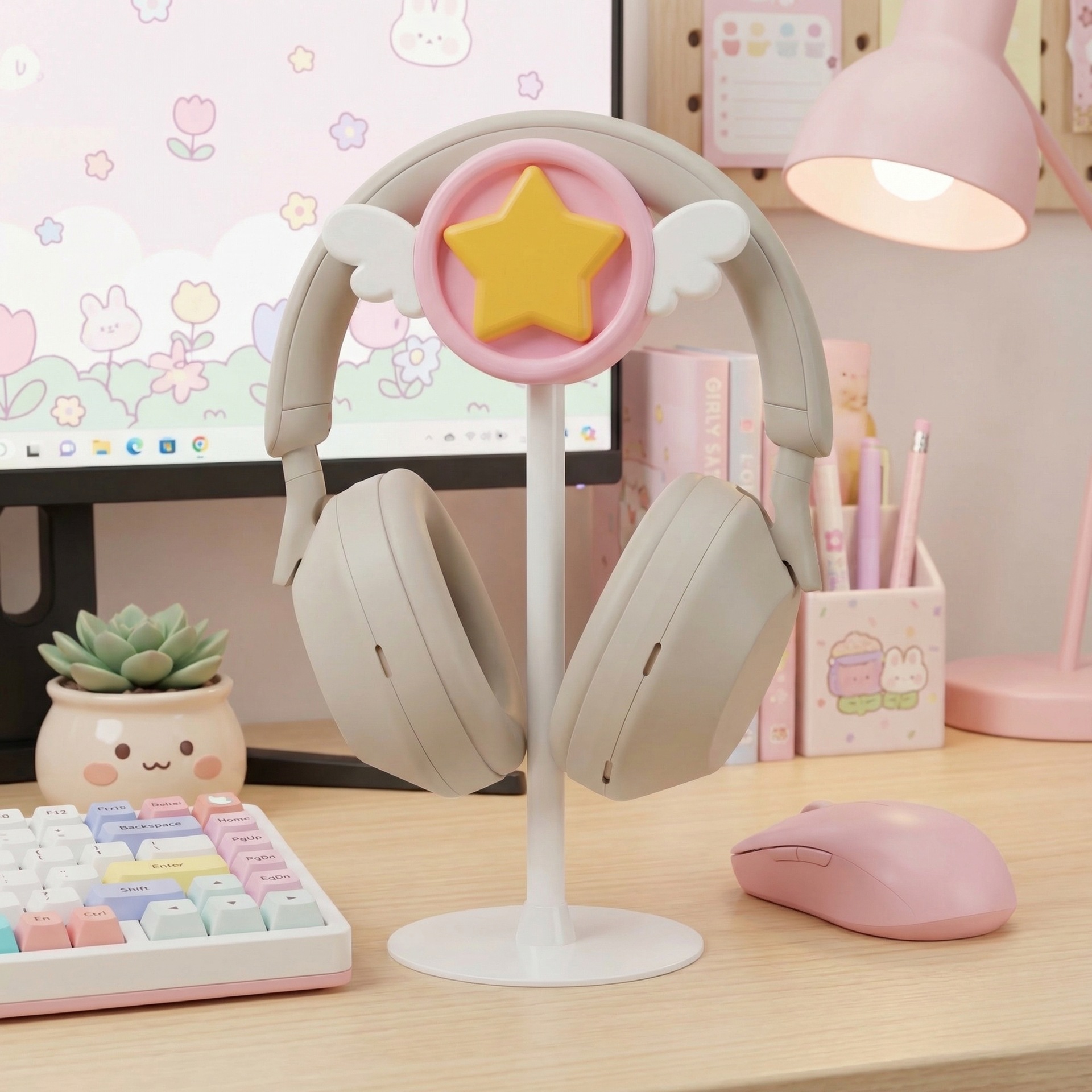 Head-Mounted Earphones Holder  - Desk Setup Girly ulasan dan harga