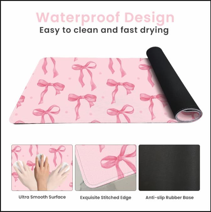 Pink Bow Desk Mat, Large Mouse - Rubber Mat Desk ulasan dan harga