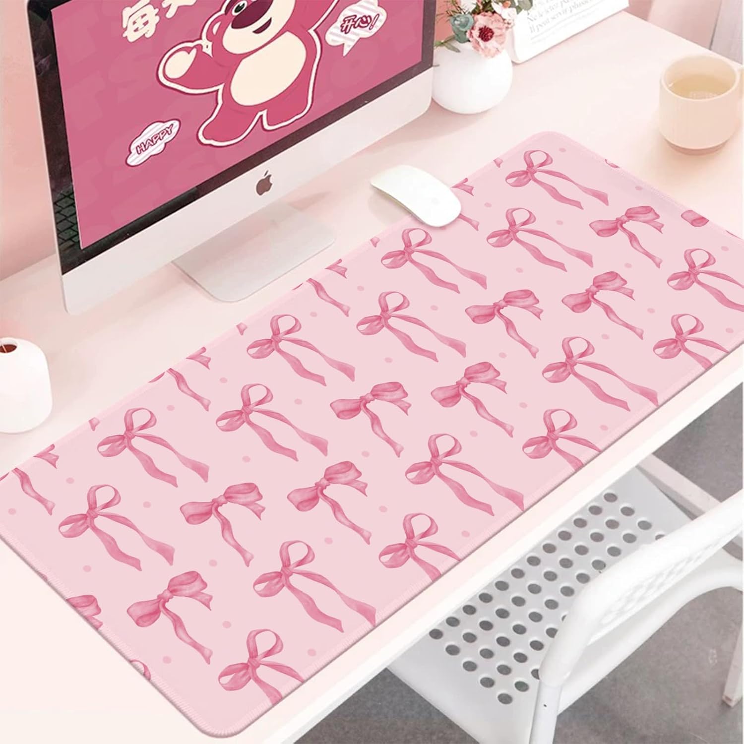 Pink Bow Desk Mat, Large Mouse - Rubber Mat Desk ulasan dan harga