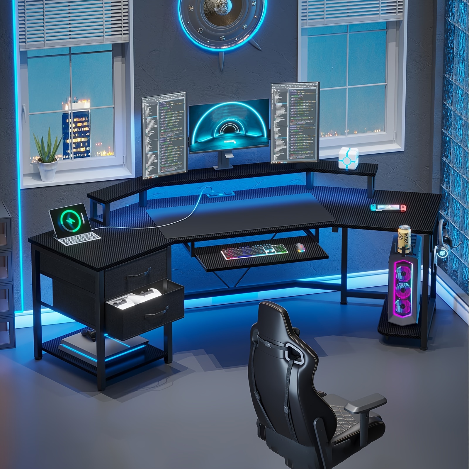 79-inch Modern Gaming Desk wit - Desk Setup Led Strip ulasan dan harga